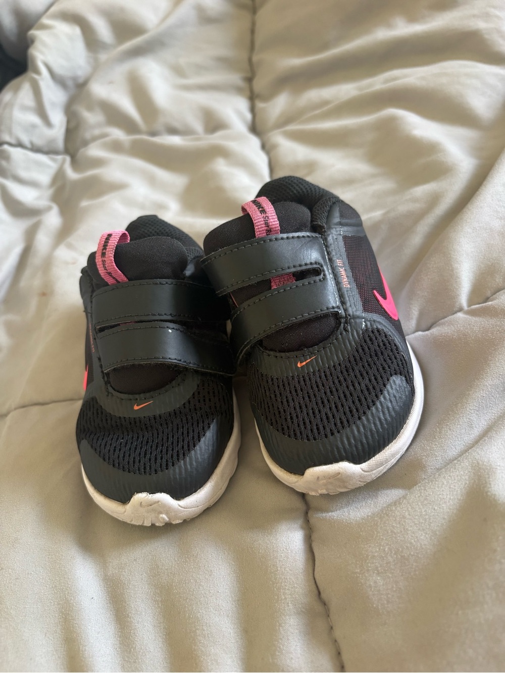 Nike Black and Pink Kids Velcro Sneakers